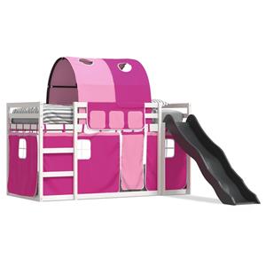 VidaXL Stapelbed met glijbaan en gordijnen roze 90x190 cm