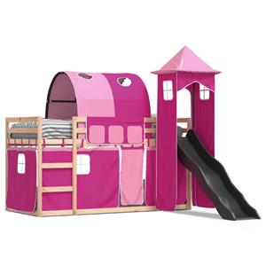 VidaXL Stapelbed met glijbaan en gordijnen roze 90x190 cm