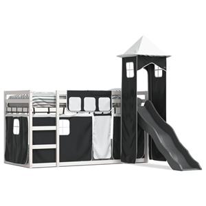 VidaXL Stapelbed met glijbaan en gordijnen wit en zwart 80x200 cm