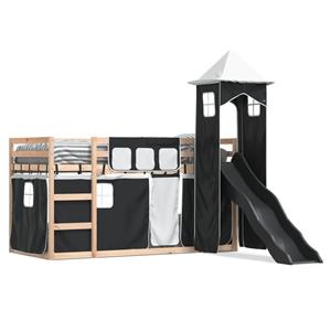 VidaXL Stapelbed met glijbaan en gordijnen wit en zwart 90x190 cm