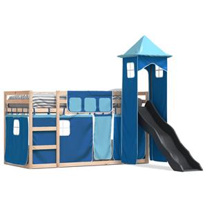 VidaXL Stapelbed met glijbaan en gordijnen blauw 90x190 cm