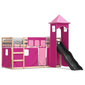 VidaXL Stapelbed met glijbaan en gordijnen roze 90x190 cm
