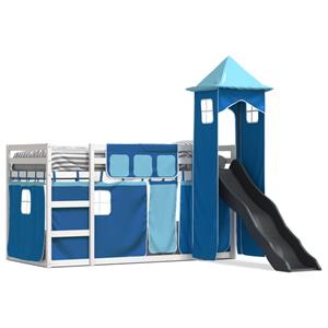 VidaXL Stapelbed met glijbaan en gordijnen blauw 90x190 cm