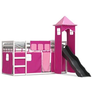 VidaXL Stapelbed met glijbaan en gordijnen roze 90x190 cm