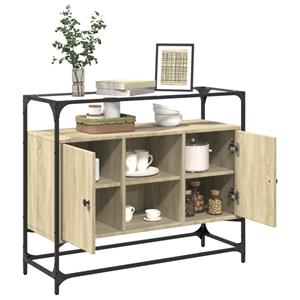 vidaXL Dressoir met glazen blad 98x35x81 cm hout sonoma eikenkleurig