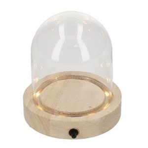 Ideas 4 Seasons Decoratie stolp met LED verlichting - klein - houten plateau - D10 x H12 cm -