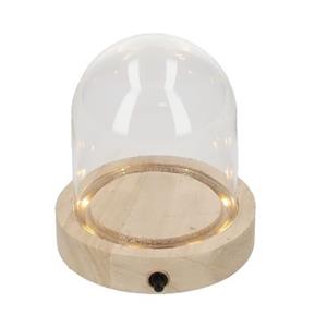 Ideas 4 Seasons Decoratie stolp met LED verlichting - klein - houten plateau - D12 x H14 cm -