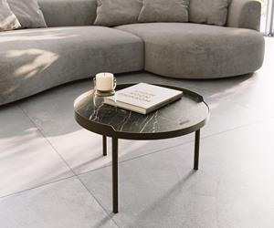DELIFE Couchtisch Torell 50x50 cm  Keramik LaminamNoir Desir Braun Metallrahmen Effektfinish Titan