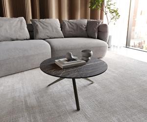DELIFE Couchtisch Delron 70x70 cm Keramik LaminamNoir Desir Braun Kreuzfuß Flach Metall Effektfinish Titan