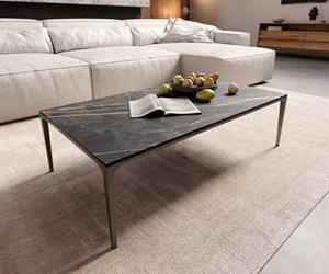 DELIFE Couchtisch Levente 110x60 cm Keramik LaminamNoir Desir Braun Gestell Metall Effektfinish Titan