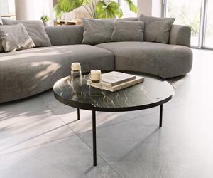 DELIFE Couchtisch Torell 80x80 cm Keramik LaminamNoir Desir Braun Metallrahmen Schwarz