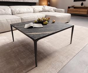 DELIFE Couchtisch Levente 85x85 cm Keramik LaminamNoir Desir Braun Gestell Metall Schwarz