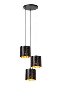 Lucide Pendelleuchte Almelo in Schwarz-matt und Gold-matt E27 3-flammig rund