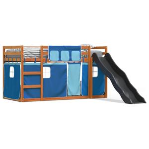 VidaXL Stapelbed met glijbaan en gordijnen blauw 90x200 cm
