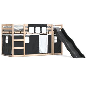 VidaXL Stapelbed met glijbaan en gordijnen wit en zwart 80x200 cm