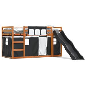 VidaXL Stapelbed met glijbaan en gordijnen wit en zwart 80x200 cm