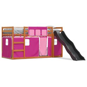 VidaXL Stapelbed met glijbaan en gordijnen roze 80x200 cm