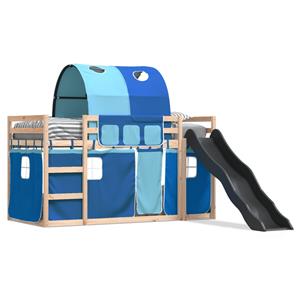 VidaXL Stapelbed met glijbaan en gordijnen blauw 80x200 cm