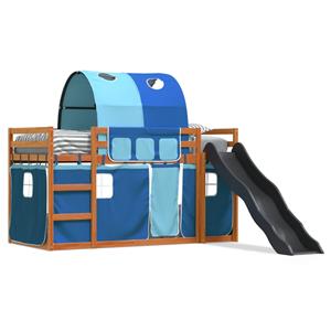 VidaXL Stapelbed met glijbaan en gordijnen blauw 80x200 cm