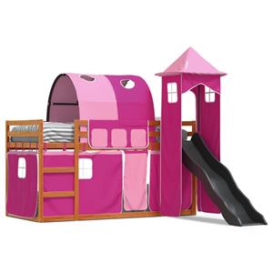 VidaXL Stapelbed met glijbaan en gordijnen roze 90x200 cm