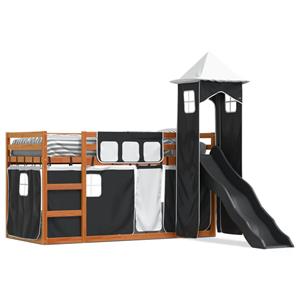 VidaXL Stapelbed met glijbaan en gordijnen wit en zwart 80x200 cm