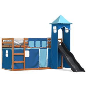 VidaXL Stapelbed met glijbaan en gordijnen blauw 80x200 cm