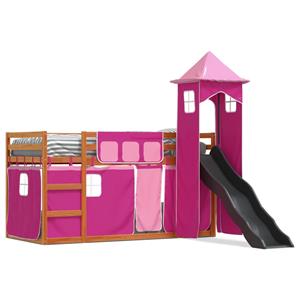 VidaXL Stapelbed met glijbaan en gordijnen roze 80x200 cm