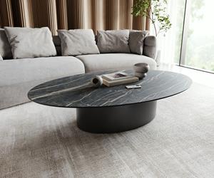 DELIFE Couchtisch Casilda 150x90 cm Keramik LaminamNoir Desir Braun Mittelfuß