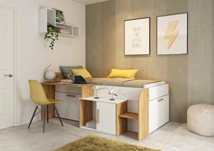 Trasman Kinderbed Sacha met bureau Wit/ Eik -90x200 cm