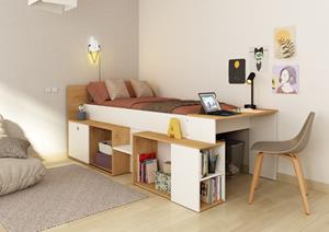 Trasman Kinderbed Gaby met bureau Wit/ Eik -90x200 cm