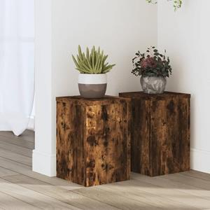 VidaXL Plantenstandaards 2 st 20x20x30 cm bewerkt hout gerookt eiken