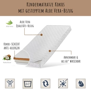 Kids Collective Babymatras 60x120 cm KOKOS met gewatteerde aloë vera hoes10 cm hoog wit met hoeslaken
