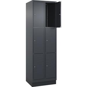 C+P Lockerkast Classic PLUS, 2 compartimenten, grijs, b = 600 mm, 6 vakken, met bodemsokkel