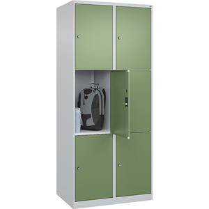 C+P Lockerkast Classic PLUS, 2 compartimenten, lichtgrijs / resedagroen, b = 800 mm, 6 vakken, met voetdoppen