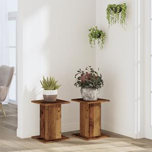 vidaXL Plantenstandaards 2 st 30x30x40 cm bewerkt hout oud houtkleurig