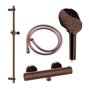 Fortifura Calvi douchekraan met glijstangset met ronde handdouche, gladde doucheslang Geborsteld koper PVD (Koper) SW970053/SW970036/SW799407/SW970047