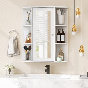 Muur Spiegelkast Moderne Opbergkast met Spiegel Badkamer Opslag Organisator Kast met Meerdere Planken Wit 59 x 17 x 70 cm