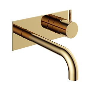 Inbouw Wastafelkraan Met Achterplaat  Cobber 18cm Gebogen Uitloop 1-Hendel Gepolijst Messing