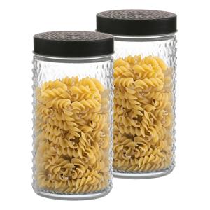 Urban Living Voorraadpot/bewaarpot Roma - 2x - 1.5L - glas - zwart - draai deksel - D12 x H22 cm -