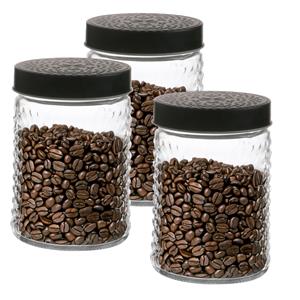 Urban Living Voorraadpot/bewaarpot Roma - 3x - 1L - glas - zwart - D12 x H17 cm -