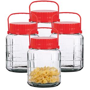 Urban Living Voedsel opslag container - 4x - glas - 2 liter - afsluitdop en draag hengsel - transparant - voorraa -