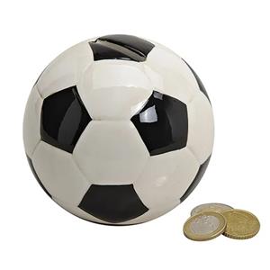 G. Wurm Spaarpot voor kind/volwassenen - Voetballen thema - keramiek - zwart/wit - Dia 10 cm -