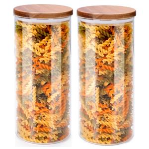 Alpina Voorraadpot/bewaarpot Foodking - 2x - borosilicaat glas - 1250 ml - glas/hout - luchtdicht -