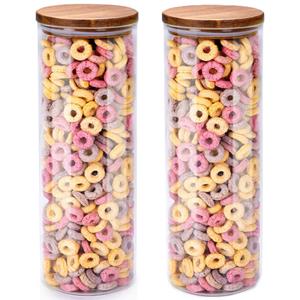 Alpina Voorraadpot/bewaarpot Foodking - 2x - borosilicaat glas - 1650 ml - glas/hout - luchtdicht -