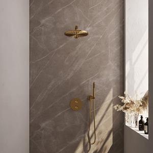 Brauer Gold Edition thermostatische inbouw regendouche met staafhanddouche, rechte muurarm en hoofddouche 30cm set 74 messing geborsteld PVD