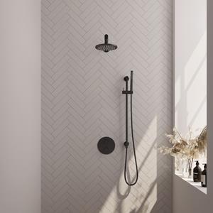 Brauer Black Edition thermostatische inbouw regendouche met staafhanddouche, rechte muurarm, glijstang en hoofddouche 20cm set 85 zwart mat