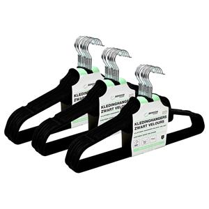 Benson Kledinghangers set - 30x stuks - zwart velours - kunststof - 44.5 cm - kledingkast hangers/kleerhang -