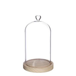 Ideas 4 Seasons Decoratie stolp met hartje - presentatie stolpen - houten plateau - D14 x H24 cm -