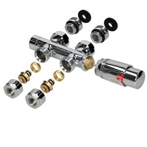 Ventil Armaturen Set Multiblock Chrome Durchgangsform inkl. Thermostatkopf LuxeBath