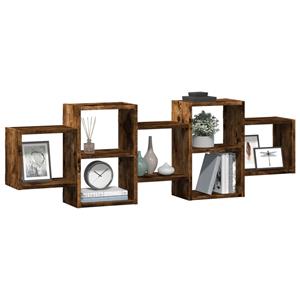 vidaXL Wandschap 129x18x42 cm bewerkt hout gerookt eikenkleurig